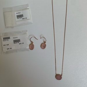 Matching Rose Quartz pendant and earring set sterling silver  rose plated